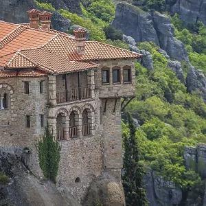 Red Tiled Roofs of Varlaam Monastery Print, Meteora Greece