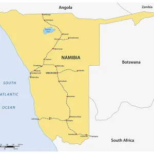 Netzwerkstrecken-Karte und Bahnhöfe in Namibia. Netzwerkstrecken-Karte und Bahnhöfe in Namibia.