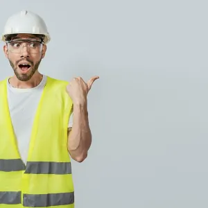 Surprised Engineer Pointing to the Side Print Surprised Engineer Pointing to the Side Print