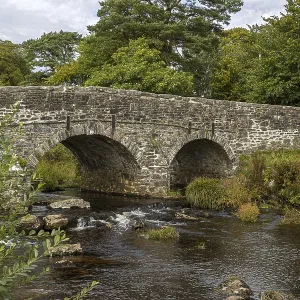 Two-arched stone bridge Print over Dartmoor River Two-arched stone bridge Print over Dartmoor River