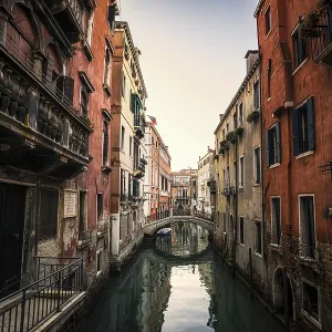 Venice Canal Scene Print with Bridge Reflection Venice Canal Scene Print with Bridge Reflection
