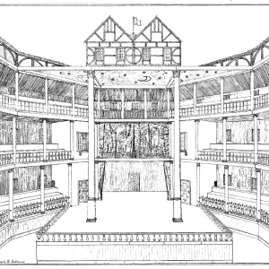 Reconstruction of Shakespeare's Globe Theatre Print Reconstruction of Shakespeare's Globe Theatre Print