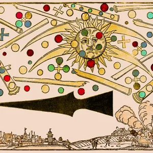 Nuremberg UFO Print, Color Enhancement of 16th Century Woodcut Nuremberg UFO Print, Color Enhancement of 16th Century Woodcut