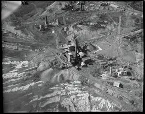 Prints of The new Annie Lowther Pit and environs at Hodbarrow Iron Ore Mines, Millom, c.1930s. Aerial view, photographed by Arthur William Hobart. Air Pictures Portleven Collection Aerial View Prints: Aerial view print of the Annie Lowther Pit and surrounding landscape