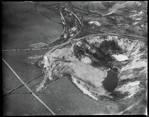 Prints of The Roanhead Iron Mines Rita Pit, Dalton-in-Furness, c.1930s. Aerial view, photographed by Arthur William Hobart. Air Pictures Portleven Collection Rita Prints: Roanhead Iron Mines Rita Pit Print, Aerial View
