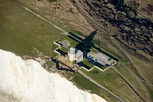 Prints of Belle Tout lighthouse, built in 1831 by Stevenson, East Sussex, 2022 Aerial Views of England - Landscapes, Cities and Heritage from Above: Belle Tout Lighthouse Print, 2022