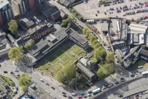 Prints of Jewry Wall, Leicester. THe museum with remains of a Roman bath house, and St Nicholas Church. Photographed in April 2017 Bath Prints: Leicester Jewry Wall Print, a photograph of the Roman bath house remains