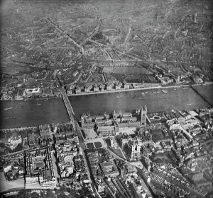 Photos Of Edwardian England Prints: Aerial view print of the Palace of Westminster, London