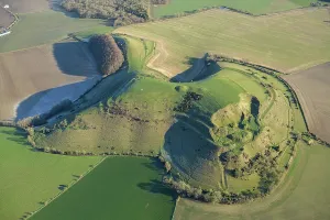 Prints of Cley Hill Camp, a univallate hillfort earthwork near Warminster, Wiltshire, 2023 England from the Air - Landscapes, Cities and Heritage: Cley Hill Camp Print, Wiltshire Earthwork Image