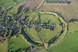 Prints of The village, Neolithic henge and stone circle, Avebury, Wiltshire, 2023 England from the Air - Landscapes, Cities and Heritage: Avebury Neolithic Henge Print