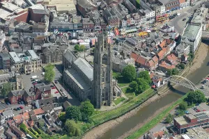 Prints of St Botolphs Church and the West tower with the famous octagonal lantern called the Boston Stump, Boston, Lincolnshire, 2024 England from the Air - Landscapes, Cities and Heritage: Boston St Botolphs Church Print from the Air