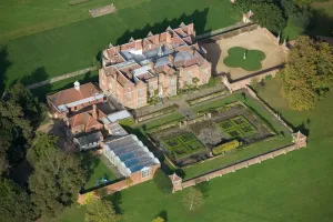 Prints of CHEQUERS, Buckinghamshire. Aerial view. Tudor mansion which is the official country residence of British Prime Ministers since 1921 Buckinghamshire Prints: Chequers Aerial View Print