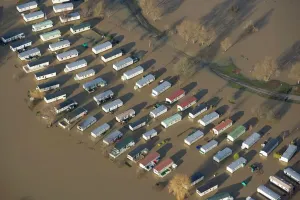 Prints of Cosgrove Lodge Caravan Park, near Milton Keynes. Aerial view. After heavy rain, the fishing lakes at Cosgrove Lodge Leisure Park must have flooded Lake Prints: Cosgrove Lodge Caravan Park Flooding Print