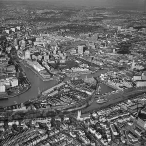 Bristol Prints: Print of Queen Square and the Floating Harbour in Bristol, 1971