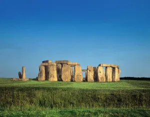 Prints of STONEHENGE, Wiltshire. General view against a blue sky Wiltshire Prints: Stonehenge Print: A General View of the Monument
