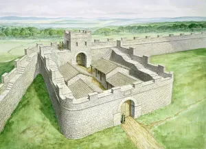Prints of HADRIANs WALL: CAWFIELDS, Northumberland. Cawfields Milecastle reconstruction drawing by Philip Corke. hadrian Historic Landmark Prints: Hadrian's Wall Cawfields Milecastle Print