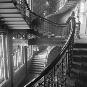 Prints of ST PANCRAS HOTEL, Euston Road, London. Interior of the Midland Grand Hotel at St. Pancras Station showing the grand staircase. Date range: 1960 - 1972. John Gay Related Prints: St Pancras Hotel Print: Grand Staircase Interior
