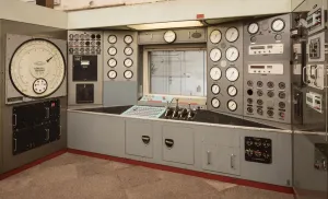 Prints of Hucknall Airfield, Wing Test Hangar, Watnall Road, Hucknall, Ashfield, Nottinghamshire Control Rooms - Technology and Industrial Interiors: Control Panel Print DP236830, Hucknall Airfield Interior