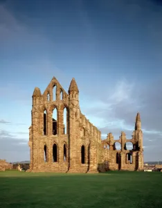 Prints of WHITBY ABBEY, North Yorkshire. View from the east North Yorkshire Prints: Whitby Abbey Print: East-facing Medieval Architecture View