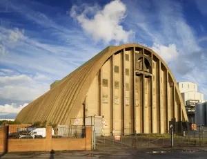 Prints of Former Sugar Silo, 173 Regent Road, Liverpool, Merseyside. General view of west elevation to sugar silo Brutalist Architecture Prints: Print of Former Sugar Silo West Elevation