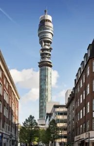 Prints of BT Tower, 60 Cleveland Street, Camden, London. General view of tower, formerly The Post Office Tower Cleveland Prints: BT Tower Print, London