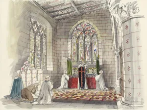 Religious Prints: 15th Century Interior Print of St Peter's Church