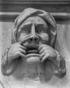 Religious Prints: Print of a carved stone head from Temple Church, London