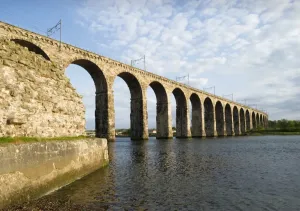 Victorian Architecture - Buildings, Streets and Landmarks: Print of Royal Border Bridge, Victorian-era engineering in Northumberland