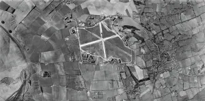 Prints of WROUGHTON, Wiltshire. This vertical photograph (taken in 1944 by the US Army Air Force) shows Barbury Castle hillfort, RAF Wroughton (centre), and the village of Wroughton Historic Images 1920s To 1940s Prints: Vertical photograph print of Wroughton, Wiltshire