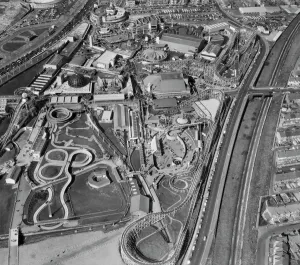 Prints of Blackpool, Lancashire. Blackpool Pleasure Beach resort and amusement park, first founded in 1896. Photographed in April 1972. Aerofilms Collection Lancashire Prints: Blackpool Pleasure Beach Print, 1972