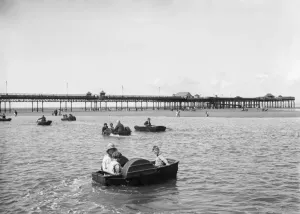Prints of West End Pier, Marine Road West, Morecambe, Lancashire. A view of West End Pier from across the Childrens Boating Pool. 1925-1930. Walter Scott Historic Images 1920s To 1940s Prints: West End Pier Print, Morecambe