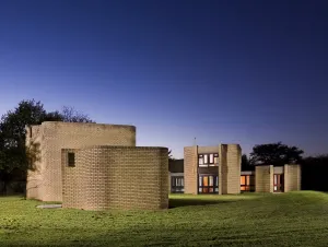 Prints of Houses for Visiting Mathematicians, Gibbet Hill Campus, Warwick University. Housing lit at twilight. Designed in 1967, built 1968-9 by Howell, Killick, Partridge and Amis Brutalist Architecture Prints: Warwick University Print DP147511 Houses for Visiting Mathematicians
