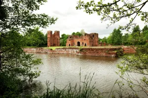 Prints of KIRBY MUXLOE CASTLE, Leicestershire. General view, across the moat, from the east Castle Prints: Kirby Muxloe Castle Print, General View