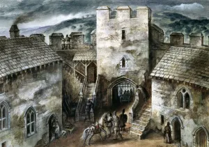 Castle Prints: Restormel Castle Print: 1300s Courtyard Drawing