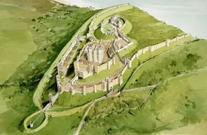 Dover Castle Print: Aerial View Reconstruction Drawing