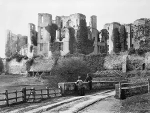Prints of KENILWORTH CASTLE, Warwickshire. Victorian visitors c. 1870. View looking North West towards Leicesters Building and the Keep Warwickshire Prints: Kenilworth Castle Print, Victorian Era View
