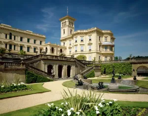 Prints of OSBORNE HOUSE, East Cowes, Isle of Wight. View towards the pavilion from the lower terrace Victorian Architecture Prints: Osborne House Print: Formal Gardens View
