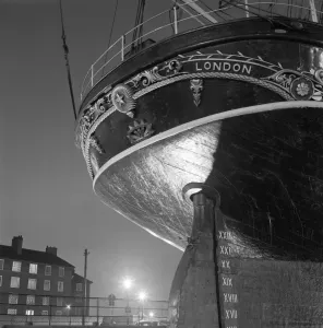 Print of the Cutty Sark's stern at night