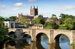 Bridges – River Crossings and Engineering Structures: Hereford Cathedral Print, View across the River Wye