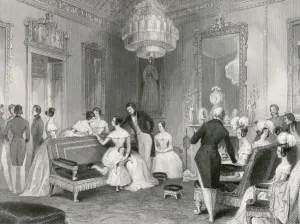 Prints of BUCKINGHAM PALACE, Buckingham Palace Road, City of Westminster, London. Interior of the Yellow Drawing Room. Engraving dated 1840. From the Mayson Beeton Collection Palace Prints: Buckingham Palace Yellow Drawing Room Print, 1840 Engraving