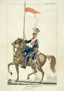 Prints of Engraving of a French Napoleonic soldier produced in Paris. Lancer of the French Imperial Guard France Prints: French Lancer Print, Engraving of a Napoleonic Soldier