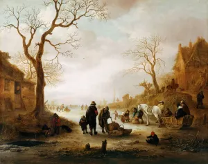 Prints of KENWOOD HOUSE, THE IVEAGH BEQUEST, London. A Canal in Winter by Isack VAN OSTADE (1621-49). IBK 953 Museum Prints: Print of a Dutch canal scene in winter by Isack Van Ostade