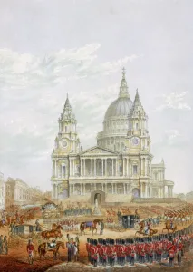 Prints of WALMER CASTLE, Kent. Watercolour. After the Late Duke of Wellingtons death at Walmer Castle in September 1852 he was honoured with an official state occasion at St Pauls Cathedral, London Kent Prints: Wellington's Last Procession Print