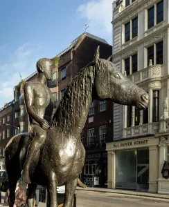 Prints of Dover Street and Piccadilly, Mayfair, London. Elisabeth Frink sculpture Horse and Rider from south west. Detail. Photographed by Chris Redgrave in 2015 Sculpture Prints: Frink Horse and Rider Print