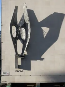Prints of John Lewis Departmant Store, Oxford Street, Marylebone, Greater London. Barbara Hepworth sculpture Winged Figure mounted on Holles Street elevation. Detail. Photographed by Chris Redgrave in 2015 Greater London Prints: Barbara Hepworth Winged Figure Print