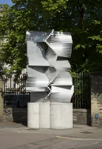 Prints of Department of Engineering, Cambridge University, Trumpington Street, Cambridge. Construction in Aluminium sculpture by Kenneth Martin. View from south east. Photographed by Patricia Payne, 2015 Sculpture Prints: Print of Martin's Aluminium Construction Sculpture