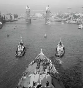 Print of HMS Belfast near Tower Bridge, London