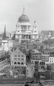Eric De Mare Prints: St Pauls Cathedral Print, elevated view of the City of London