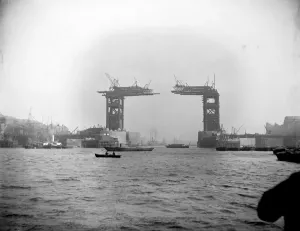 Print of Tower Bridge under construction, circa 1889