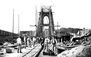 Print of Clifton Suspension Bridge under construction